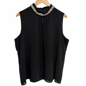 Karl Lagerfeld Paris Black Sleeveless Top with Faux Pearl Neck